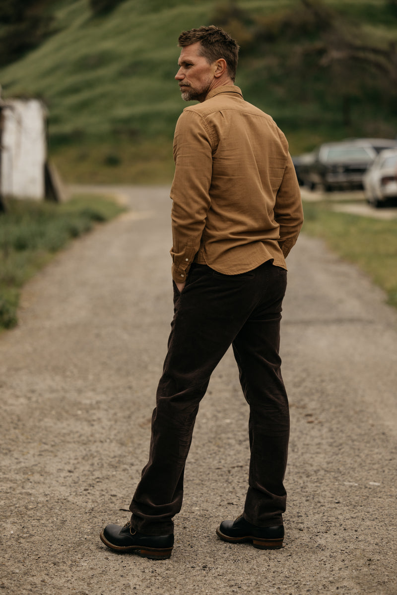 Hiroshi Kato  "Pipe" Carob Stretch Straight Leg Cord Chino