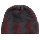 Grey / Red Ribbed Cotton Beanie by Far Afield