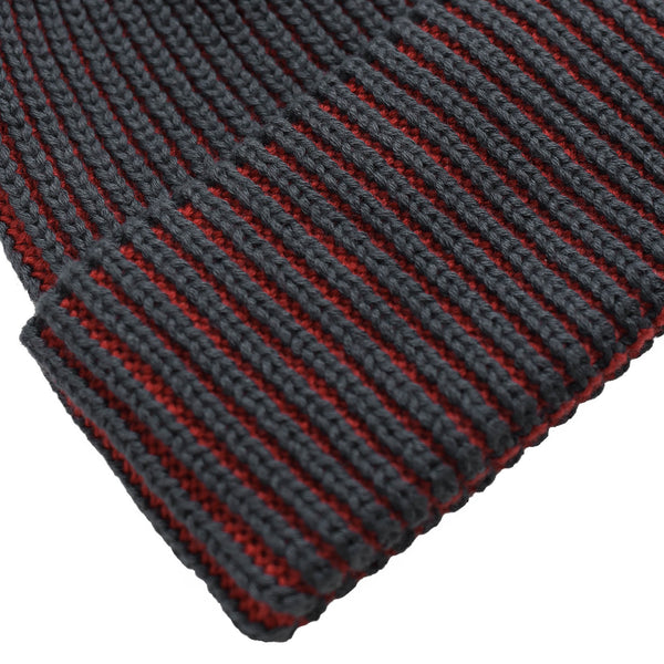 Grey / Red Ribbed Cotton Beanie by Far Afield