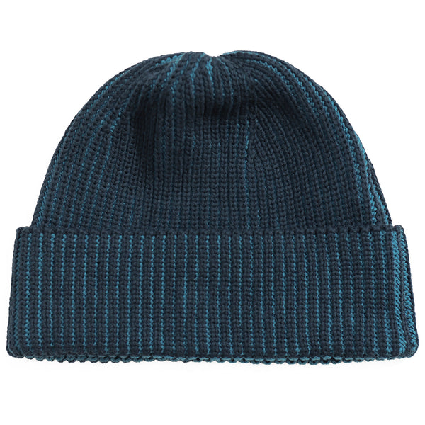 Navy / Blue Ribbed Cotton Beanie by Far Afield