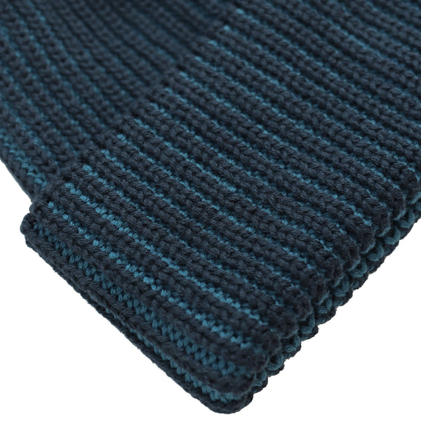 Navy / Blue Ribbed Cotton Beanie by Far Afield