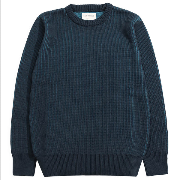 Contrasting Navy / Blue  Ribbed Knit Crewneck Sweater by Far Afield