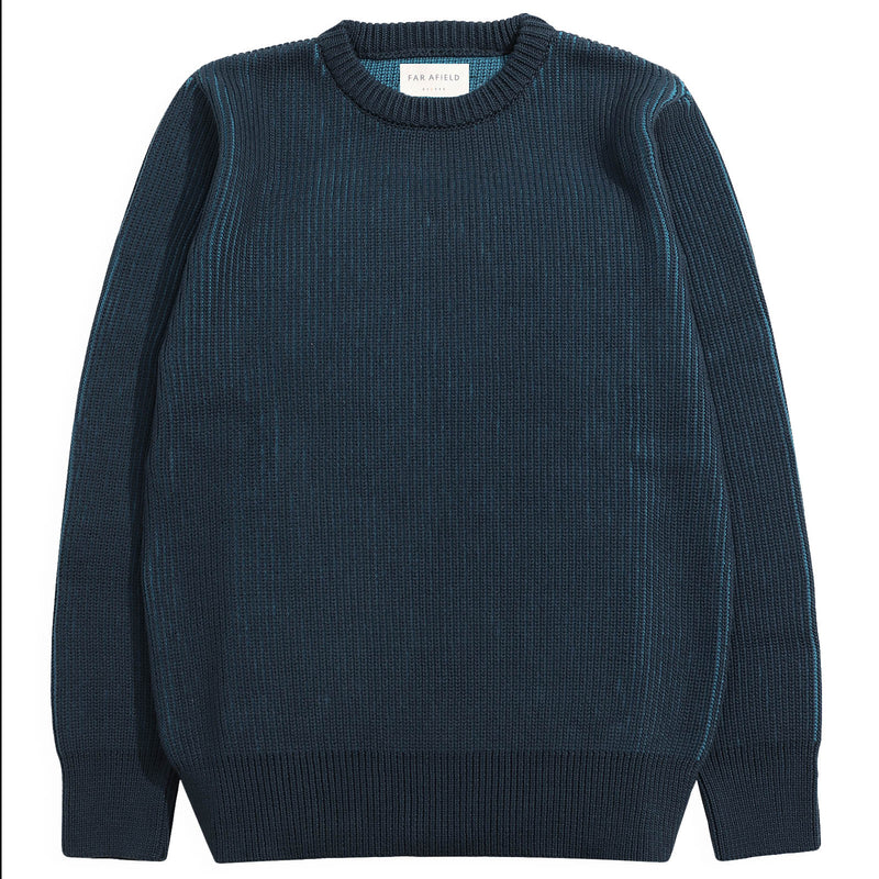 Contrasting Navy / Blue  Ribbed Knit Crewneck Sweater by Far Afield