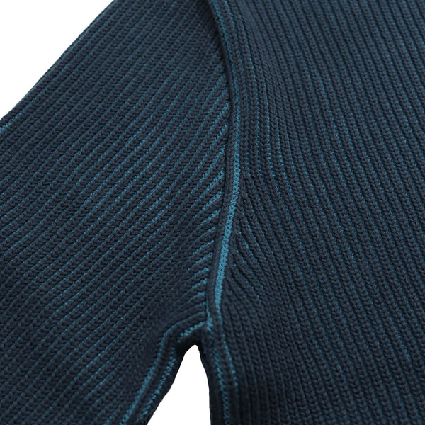 Contrasting Navy / Blue  Ribbed Knit Crewneck Sweater by Far Afield