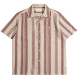 Sand / Red Slub Stripe "Selleck" Shirt by Far Afield