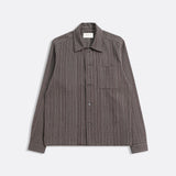 Brown / Stone "Busey" Linear Dobby Check Shirt by Far Afield