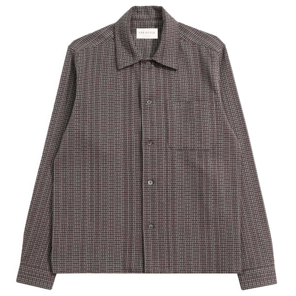Brown / Stone "Busey" Dobby Check Shirt by Far Afield