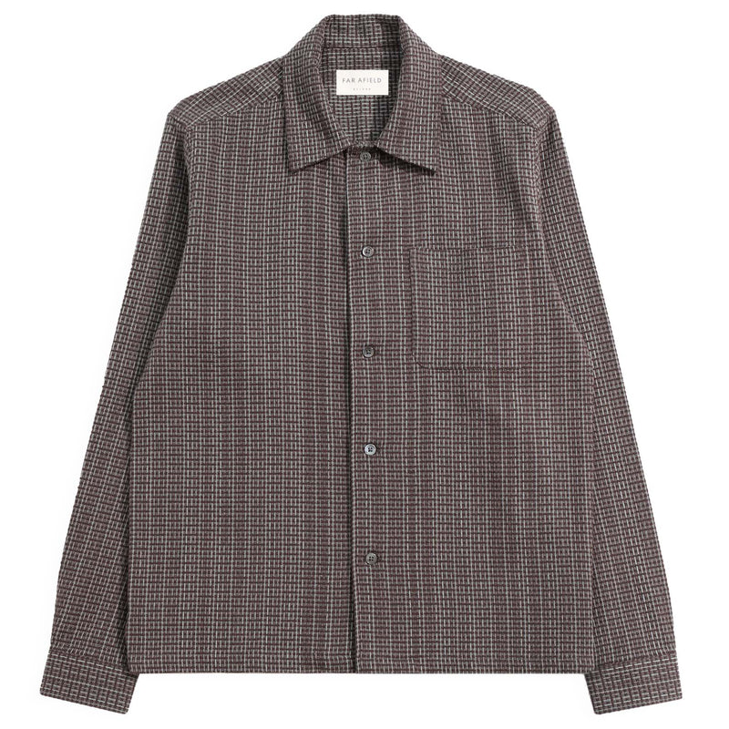 Brown / Stone "Busey" Dobby Check Shirt by Far Afield
