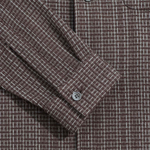 Brown / Stone "Busey" Dobby Check Shirt by Far Afield