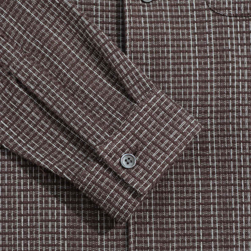 Brown / Stone "Busey" Dobby Check Shirt by Far Afield