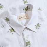 White/ Green Embroidered "Sunseeker" Shirt by Far Afield