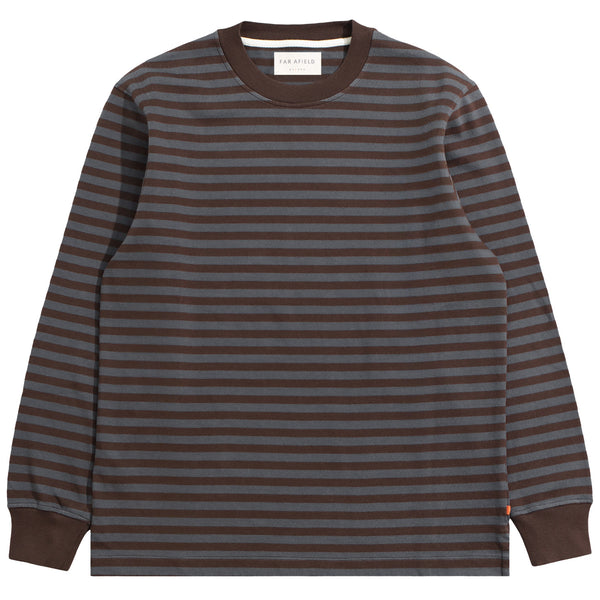 Grey / Brown Breton Stripe T-Shirt by Far Afield
