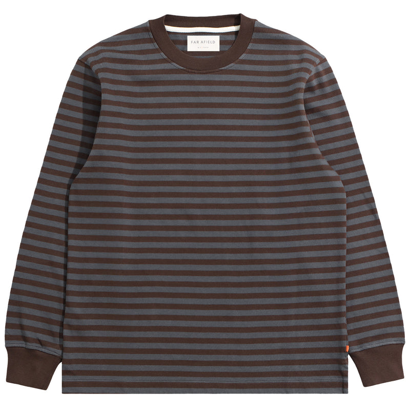 Grey / Brown Breton Stripe T-Shirt by Far Afield