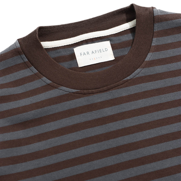 Grey / Brown Breton Stripe T-Shirt by Far Afield
