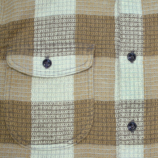 The "Brace" L/S Fog Waffle Plaid Overshirt by Hiroshi Kato
