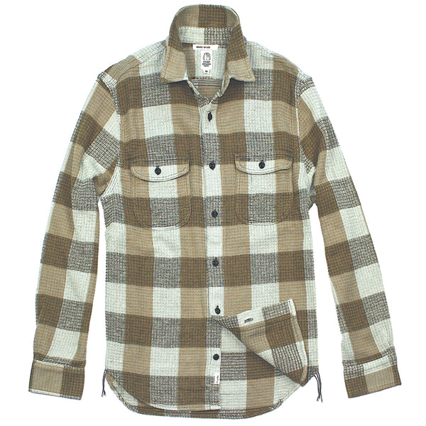 The "Brace" L/S Fog Waffle Plaid Overshirt by Hiroshi Kato