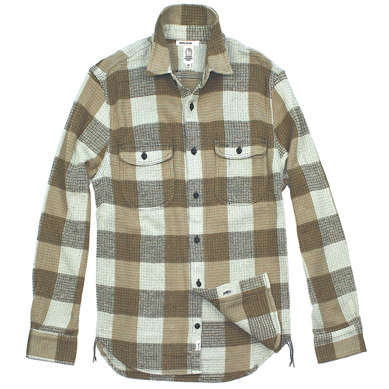 The "Brace" L/S Fog Waffle Plaid Overshirt by Hiroshi Kato