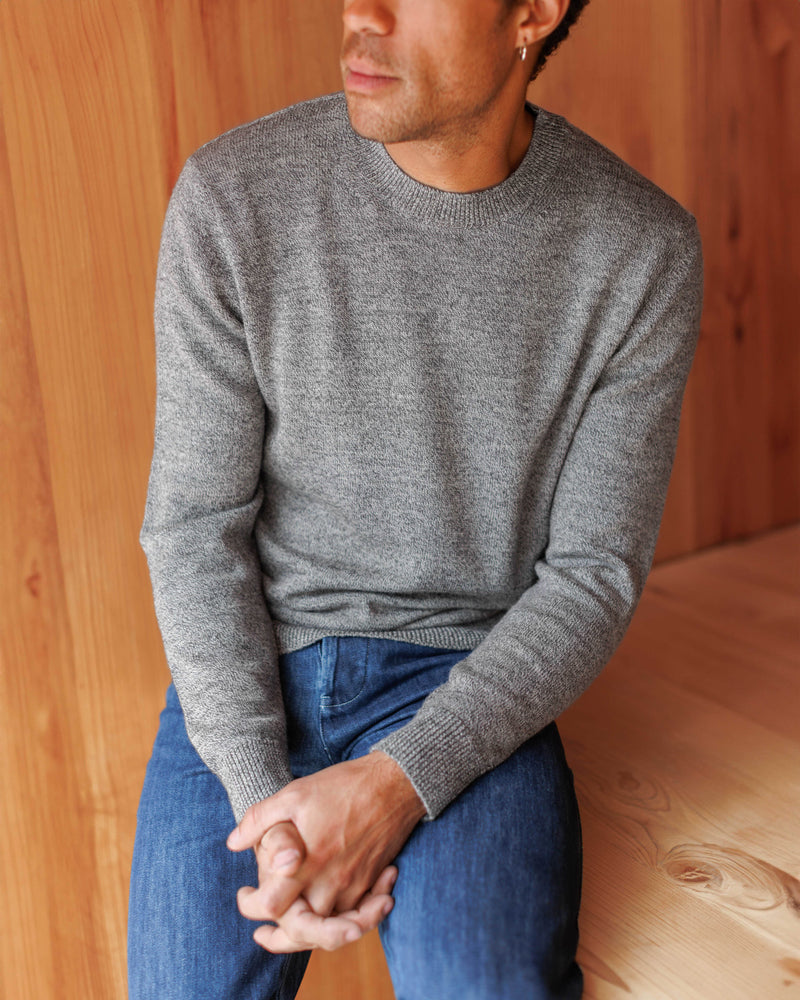 Waterfalls Grey Marl Italian Merino Wool Crewneck "Campo" Sweater by Alex Crane