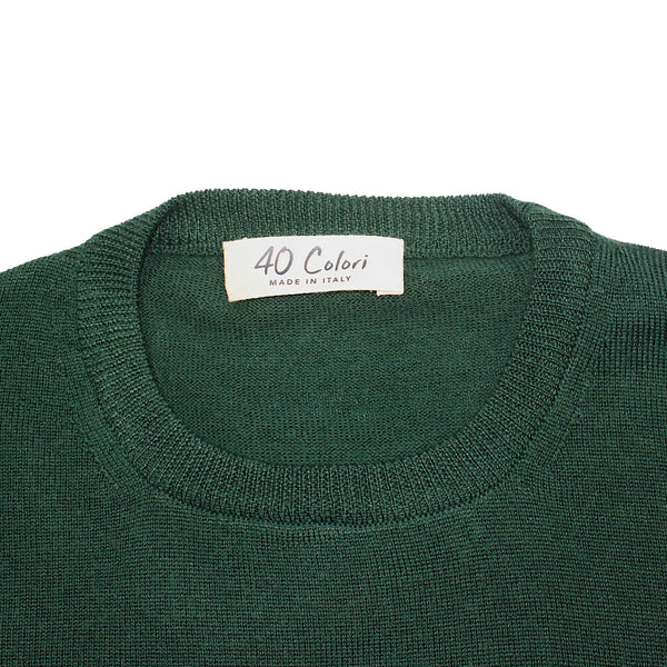 Pine Green Italian Lt Weight Merino Crewneck Sweater by 40Colori Italy
