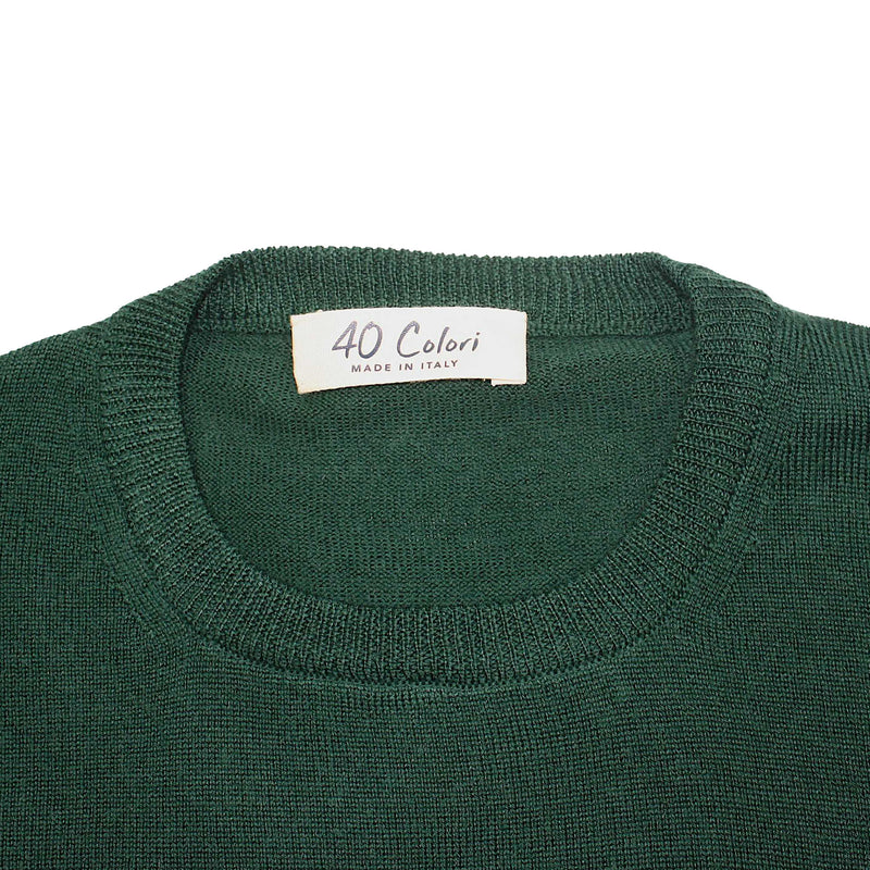 Pine Green Italian Lt Weight Merino Crewneck Sweater by 40Colori Italy