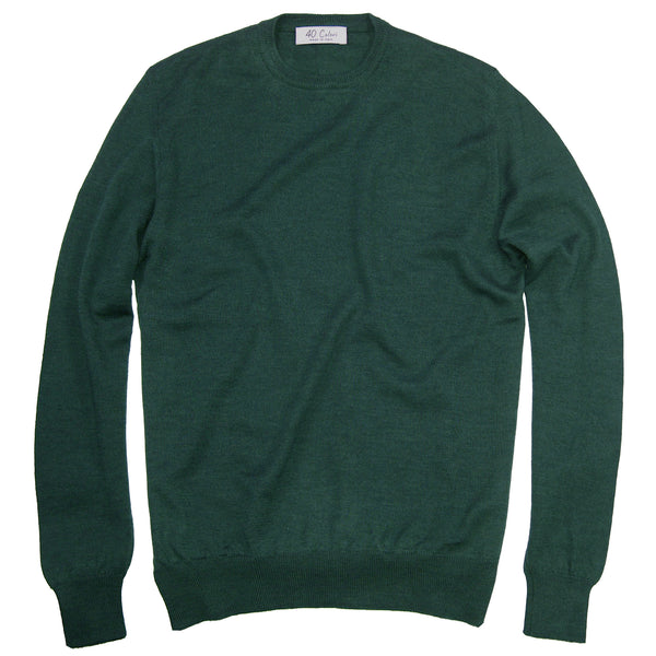 Pine Green Italian Lt Weight Merino Crewneck Sweater by 40Colori Italy