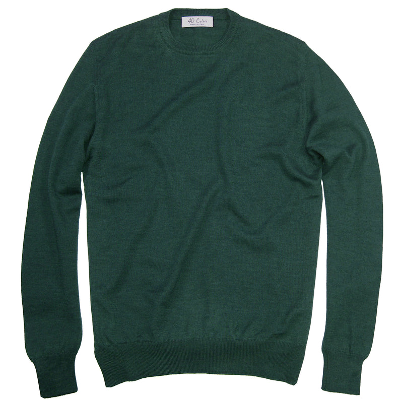 Pine Green Italian Lt Weight Merino Crewneck Sweater by 40Colori Italy