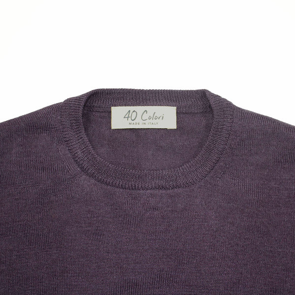 Dark Plum Italian Lt Weight Merino Crewneck Sweater by 40Colori Italy