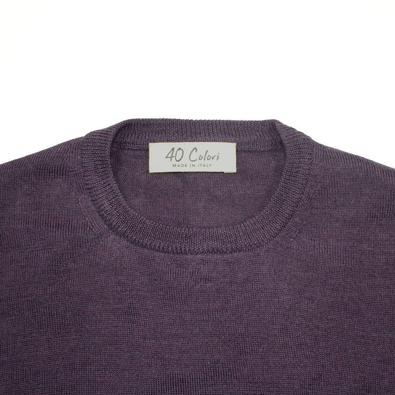 Dark Plum Italian Lt Weight Merino Crewneck Sweater by 40Colori Italy