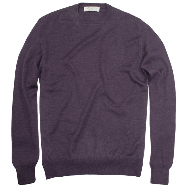 Dark Plum Italian Lt Weight Merino Crewneck Sweater by 40Colori Italy
