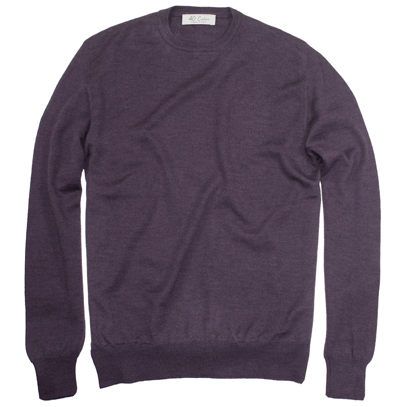 Dark Plum Italian Lt Weight Merino Crewneck Sweater by 40Colori Italy
