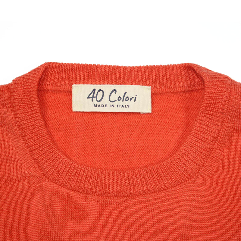 Safety Orange Italian Lt Weight Merino Crewneck Sweater by 40Colori Italy