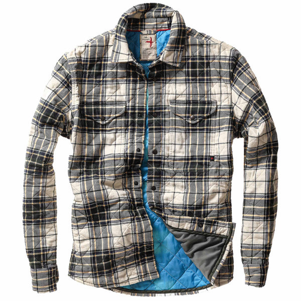 Cream / Brown Forest Tartan Quilted Flannel Shirt by Relwen