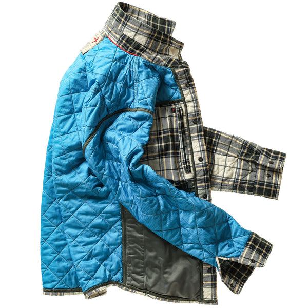 Cream / Brown Forest Tartan Quilted Flannel Shirt by Relwen
