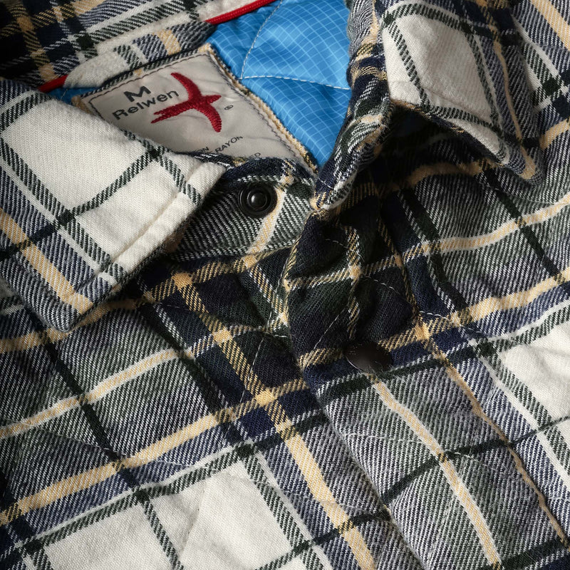 Cream / Brown Forest Tartan Quilted Flannel Shirt by Relwen