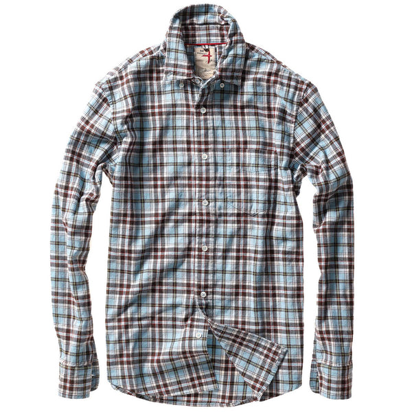 Lt Blue / Brown Plaid Flyweight Flannel Shirt by Relwen