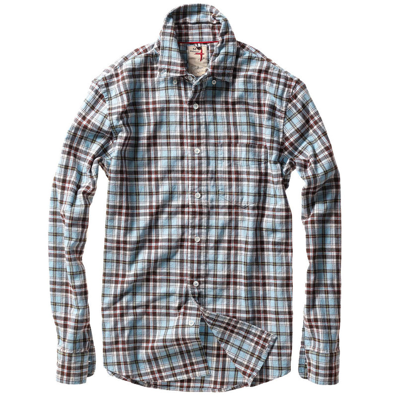 Lt Blue / Brown Plaid Flyweight Flannel Shirt by Relwen