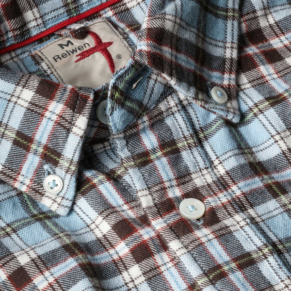 Lt Blue / Brown Plaid Flyweight Flannel Shirt by Relwen