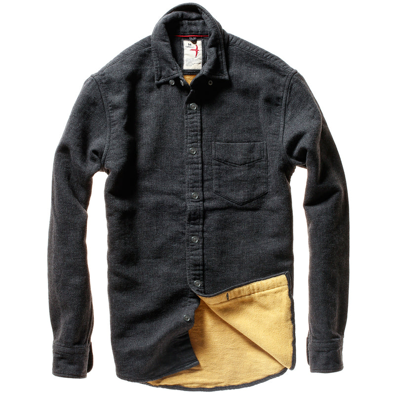 Charcoal Herringbone Chamois Lined Flannel Shirt by Relwen
