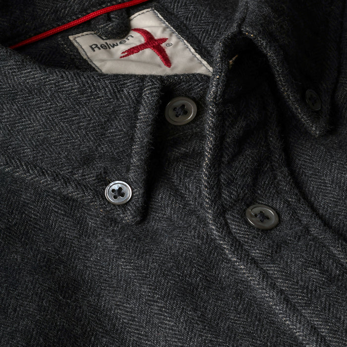 Charcoal Herringbone Chamois Lined Flannel Shirt by Relwen