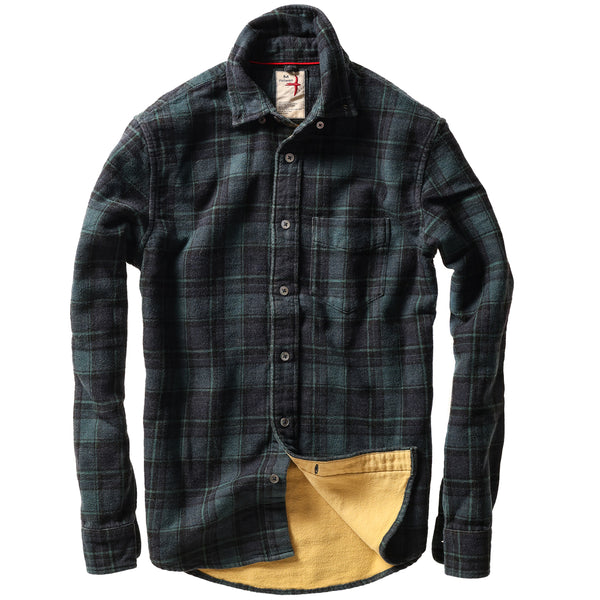 Green / Navy / Black Plaid Chamois-Lined Flannel Shirt by Relwen