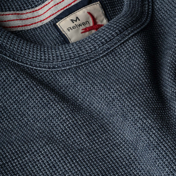 Navy Bi-Waffle Cotton Crew by Relwen