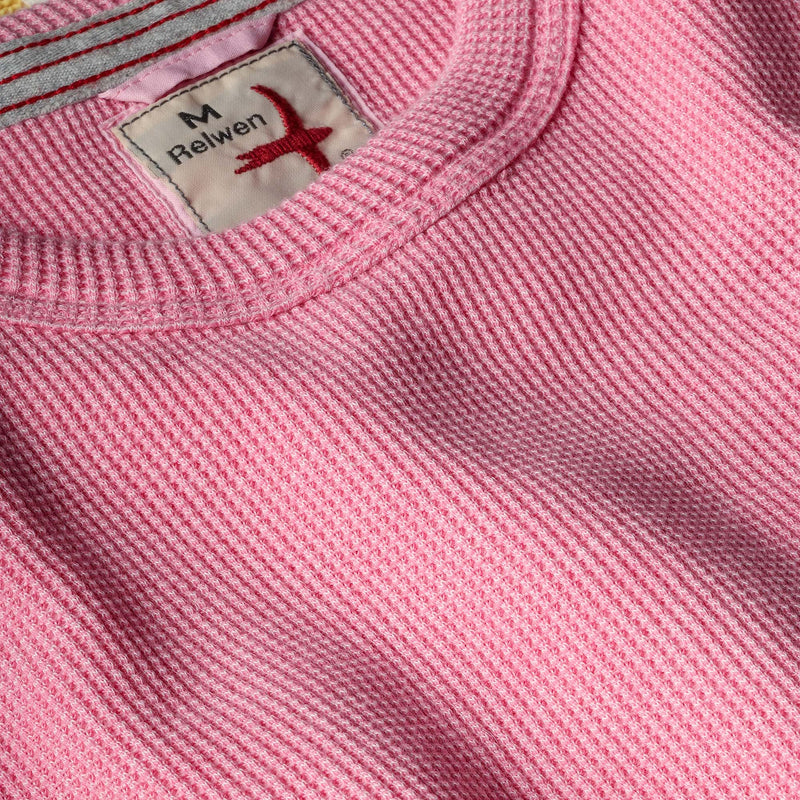 Pink Bi-Waffle Cotton Crew by Relwen