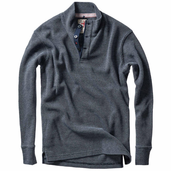 Navy Bi-Waffle Cotton Mock by Relwen