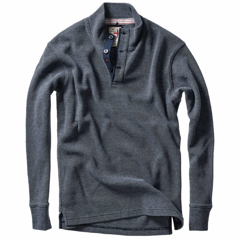 Navy Bi-Waffle Cotton Mock by Relwen