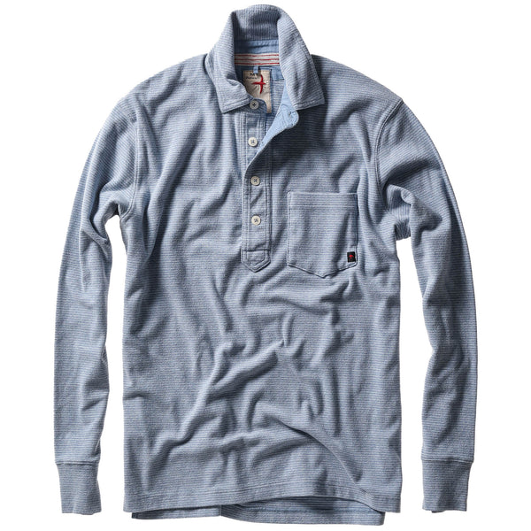 Sky Blue / White Stripe L/S Cotton Mariner Polo by Relwen