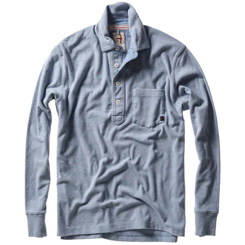 Sky Blue / White Stripe L/S Cotton Mariner Polo by Relwen