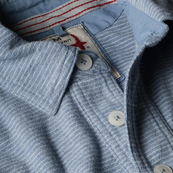 Sky Blue / White Stripe L/S Cotton Mariner Polo by Relwen