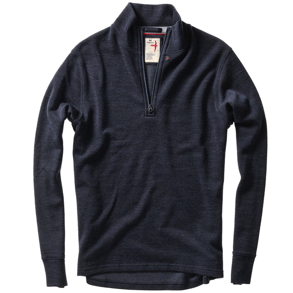 Dark Heather Navy  Wool / Cotton Quarter-Zip by Relwen