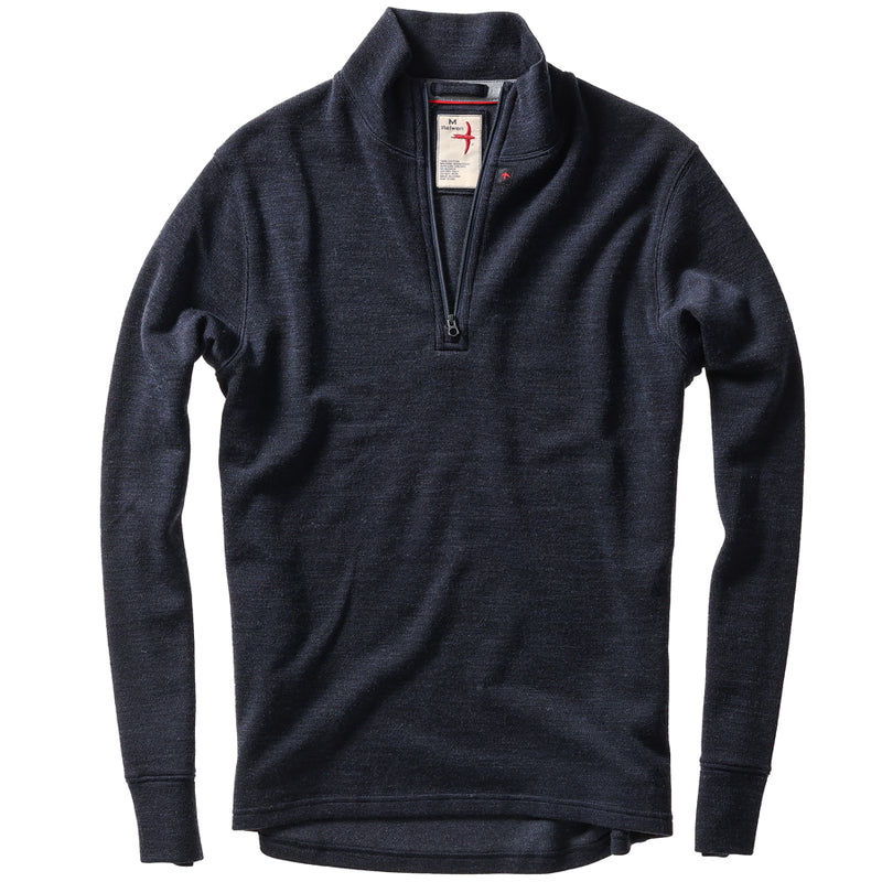 Dark Heather Navy  Wool / Cotton Quarter-Zip by Relwen