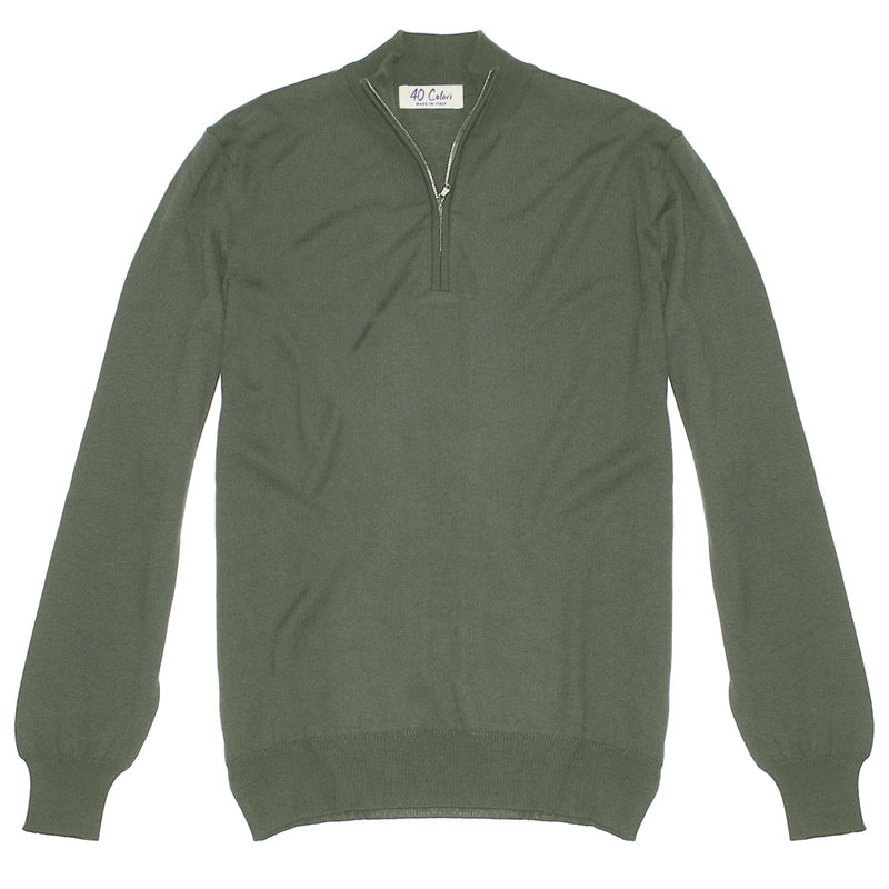 Olive Italian Merino 1/4 zip Pullover by 40Colori Italy